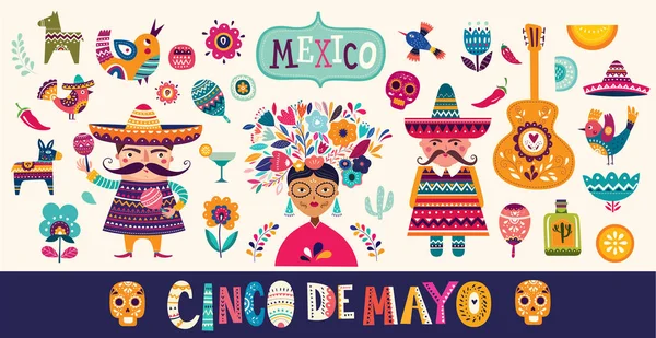 Μεξικάνικη Συλλογή Όμορφη Διανυσματικά Εικονογράφηση Σχεδιασμό Για Μεξικάνικες Διακοπές Μαΐου — Διανυσματικό Αρχείο