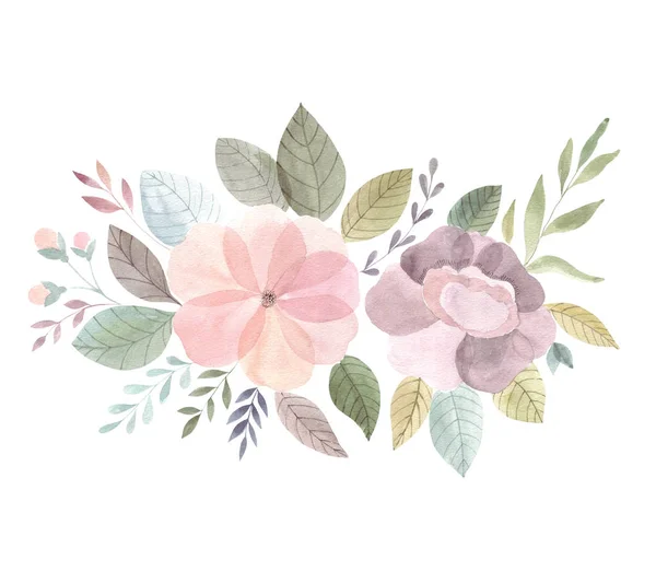 Akvarel Květinové Složení Květinami Vektorová Ilustrace — Stock fotografie