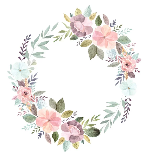 Watercolor Wreath Flowers Vector Illustration — Stock Photo, Image