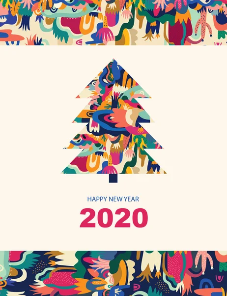 Vector Holiday Illustration Christmas Tree Merry Christmas Greeting Card — Stock Vector