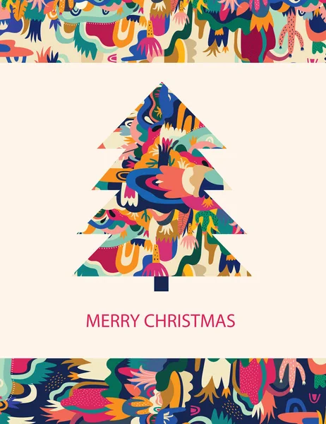 Εικονογράφηση Διακοπών Χριστουγεννιάτικο Δέντρο Καλά Χριστουγεννιάτικη Ευχετήρια Κάρτα — Διανυσματικό Αρχείο