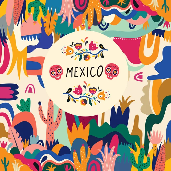 Ilustracja Wektorowa Meksyku Kolorowy Meksykański Design Stylowy Artystyczny Meksykański Wystrój — Wektor stockowy