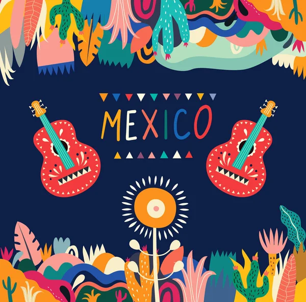 Ilustrasi Vektor Meksiko Desain Meksiko Yang Berwarna Gaya Dekorasi Artistik - Stok Vektor