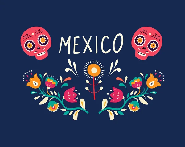 Ilustrasi Vektor Meksiko Desain Meksiko Yang Berwarna Gaya Dekorasi Artistik - Stok Vektor