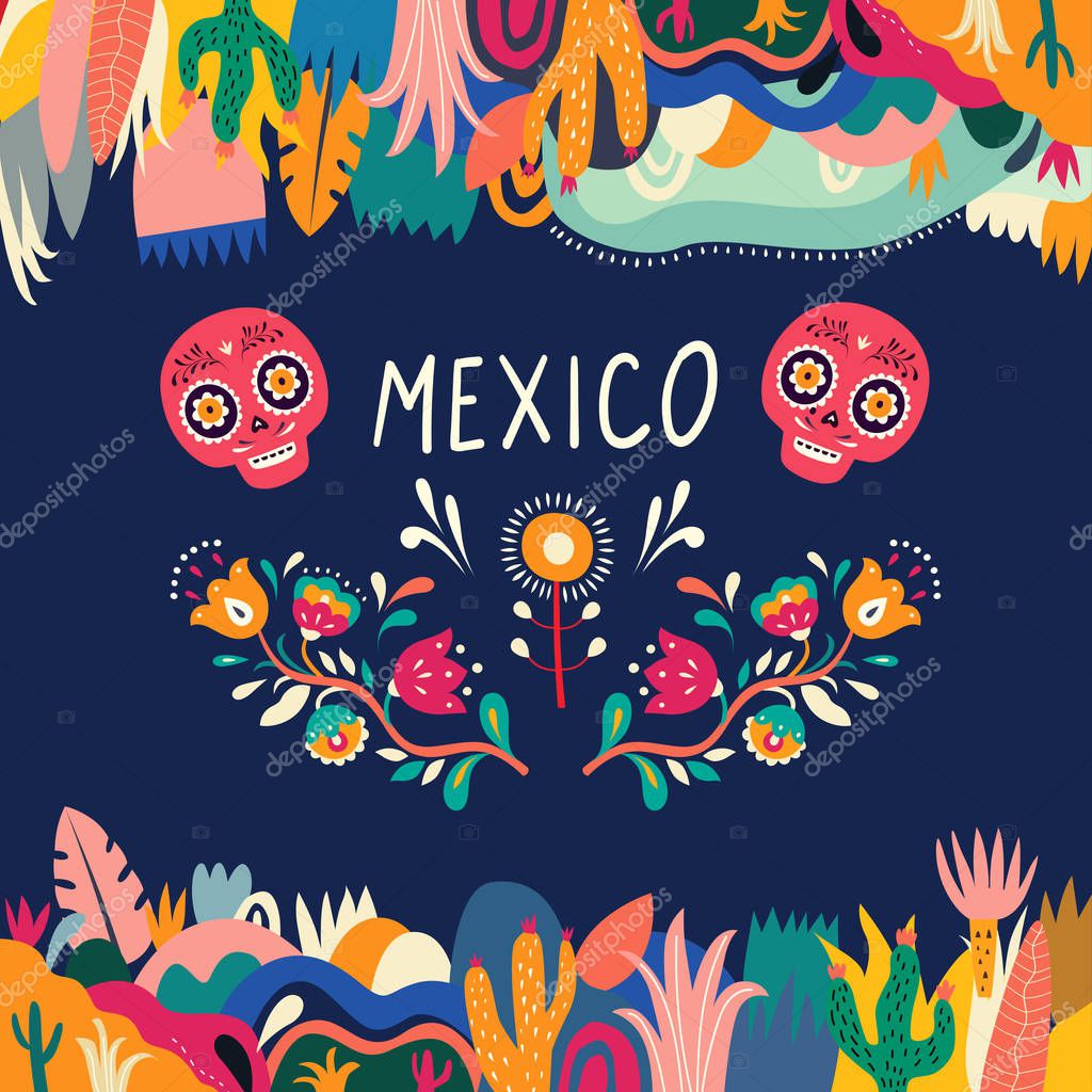 Mexico vector illustration. Colorful Mexican design. Stylish artistic Mexican decor for party and holidays