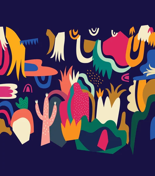 Тропический Вектор Красочный Фон Искусства Цветами Листьями Абстрактными Элементами — стоковый вектор