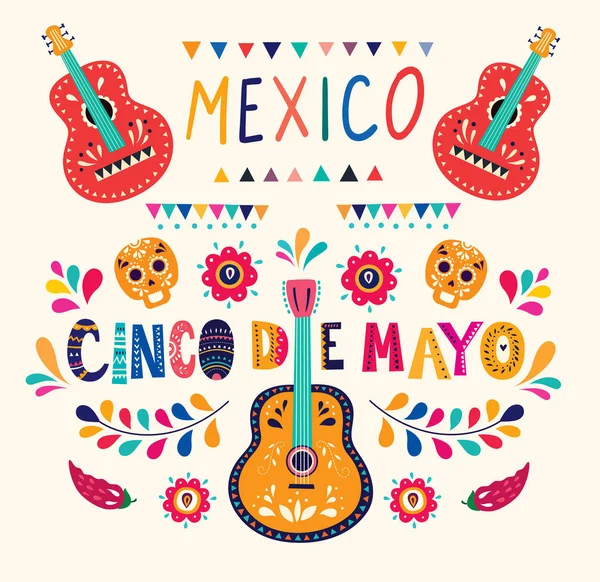 Gaya Dekorasi Artistik Meksiko Untuk Liburan Meksiko Dan Pesta - Stok Vektor