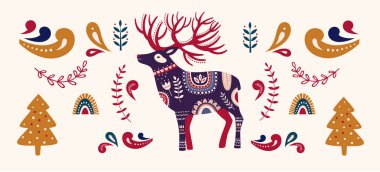 Noel geyiğiyle İskandinav Noel çizimi