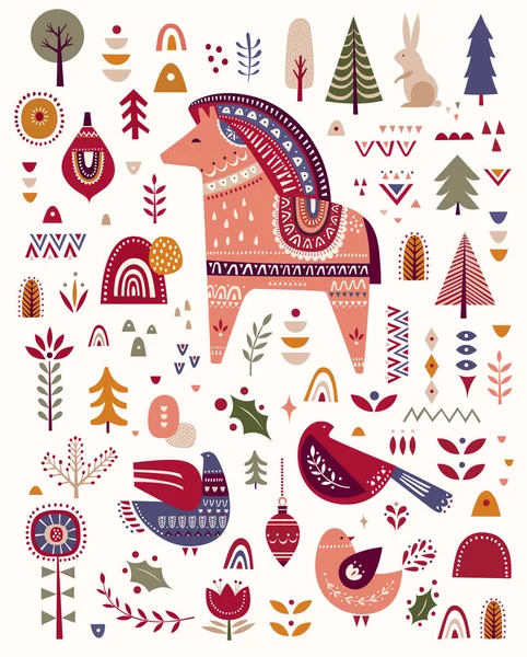 Kerstmis Naadloos Patroon Scandinavische Stijl — Stockvector