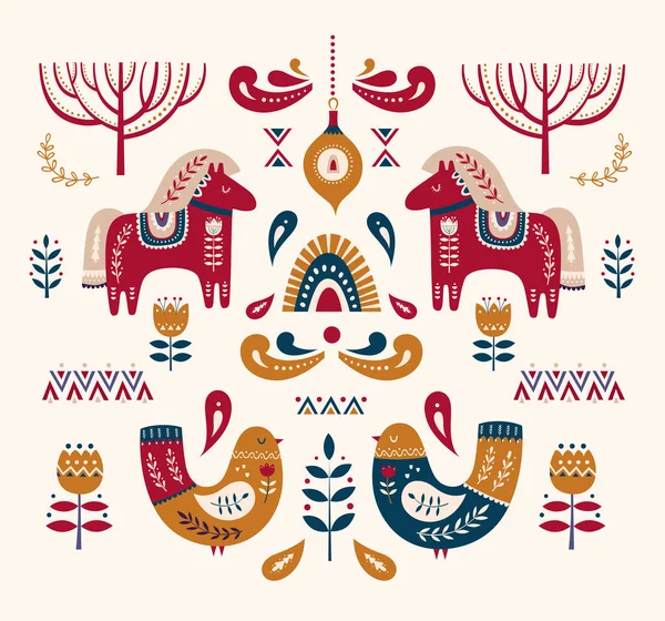 北欧民俗クリスマスベクトルのイラスト装飾的な要素 — ストックベクタ