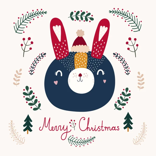 Karácsonyi Illusztráció Aranyos Nyuszi — Stock Vector