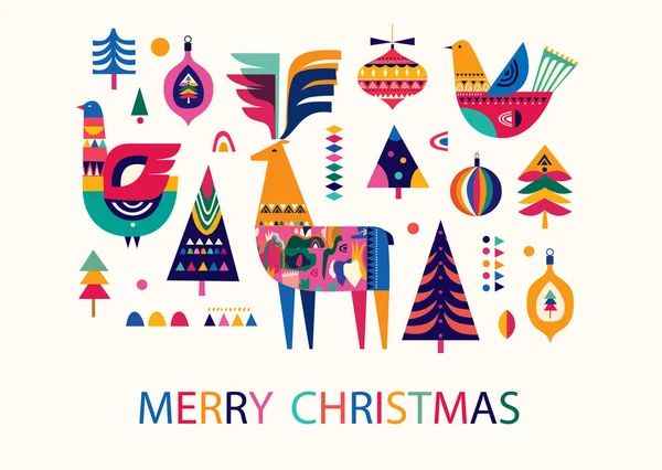 北欧スタイルのクリスマス鹿とモダンなテンプレート クリスマスと新年の装飾のための抽象的な休日のイラスト — ストックベクタ