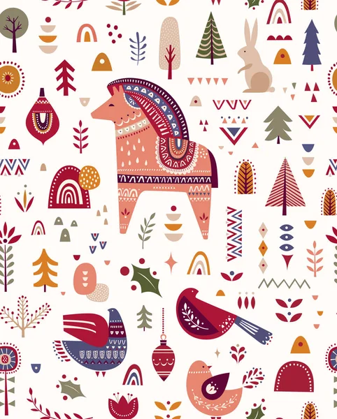 Kerstmis Naadloos Patroon Scandinavische Stijl — Stockvector