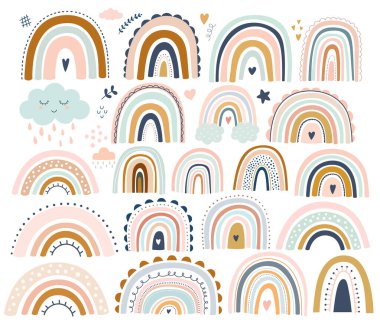 Modern gökkuşağı ile dekoratif soyut sanat koleksiyonu. El çizimi modern vektör çizimi. Renkli, taze yaz dekoratif koleksiyonu