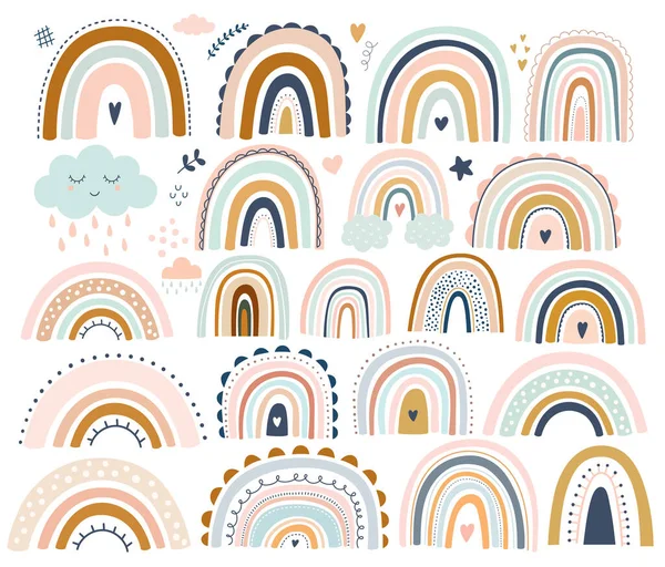 現代の虹と装飾抽象アートコレクション 手描きのモダンなベクトルイラスト トレンディカラフルな新鮮な夏の装飾コレクション — ストックベクタ
