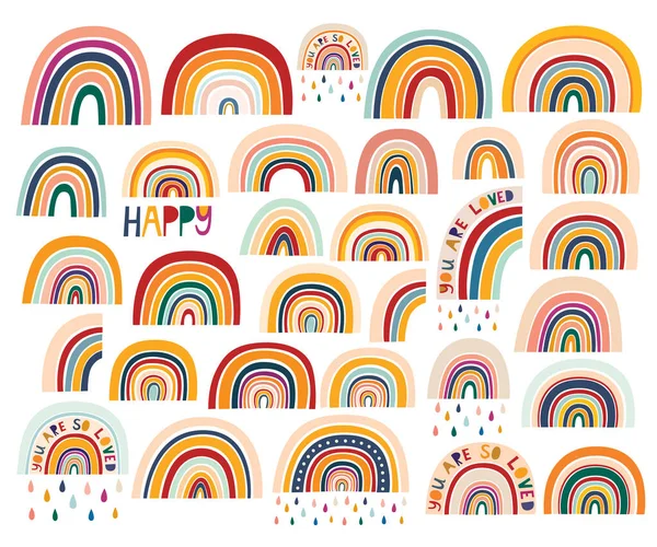 Decoratieve Abstracte Kunstcollectie Met Moderne Regenbogen Handgetekende Moderne Vectorillustratie Trendy — Stockvector