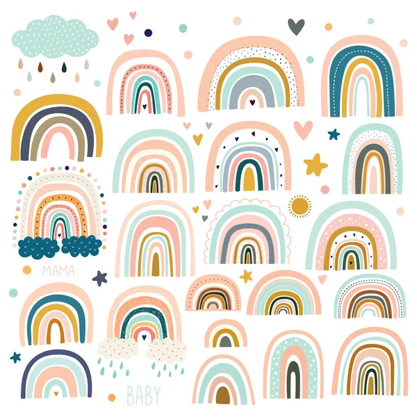 Pastel Stylish Trendy Rainbows Vector Illustrations — Stock Vector