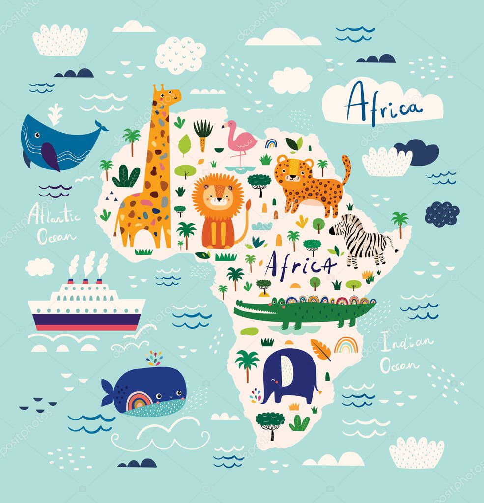 Cute vector cartoon animals. Wild African Animals