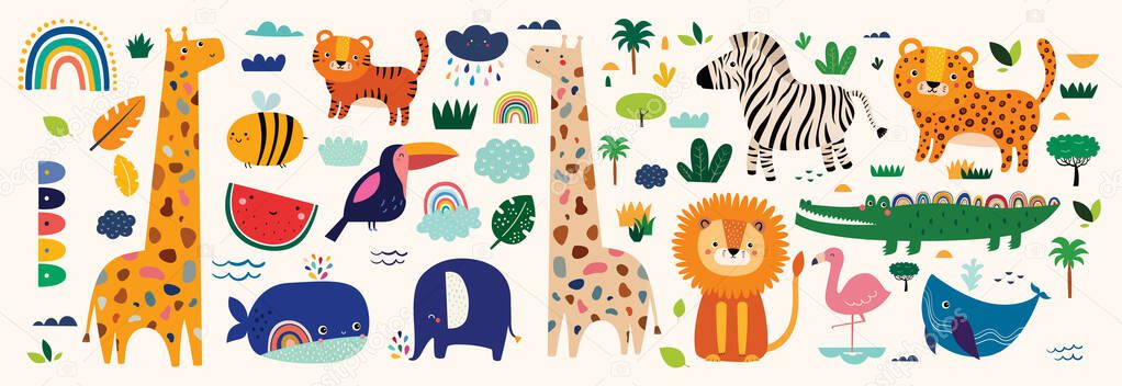 Cute vector cartoon animals. Wild African Animals