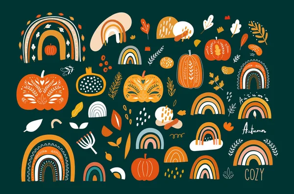 Colección Vectorial Calabazas Halloween Arco Iris Otoño Diseño Para Las — Vector de stock