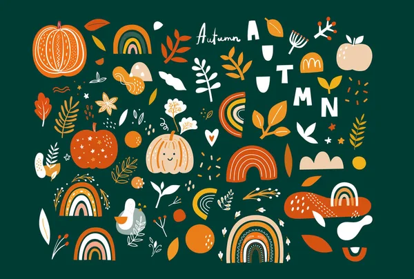 Vector Collectie Van Halloween Pompoenen Herfst Regenbogen Ontwerp Voor Feestdagen Rechtenvrije Stockvectors