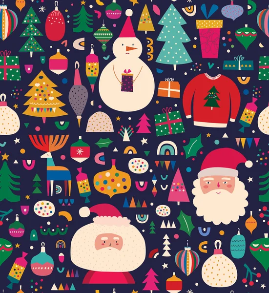 Vintage Christmas Vector Seamless Pattern Santa Claus Christmas Tree Christmas Royalty Free Stock Illustrations