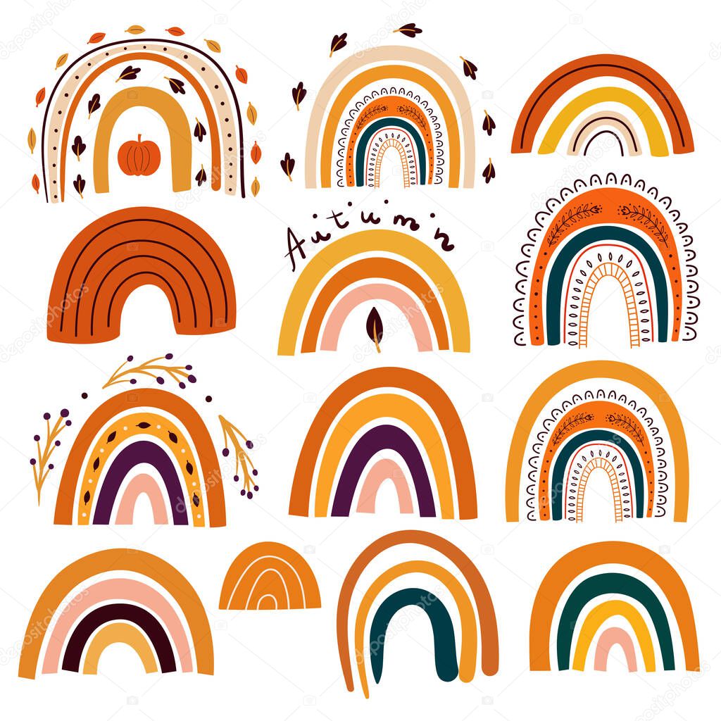 Vector collection of Halloween Autumn Rainbows. Design for holidays Halloween and Thanksgiving Day