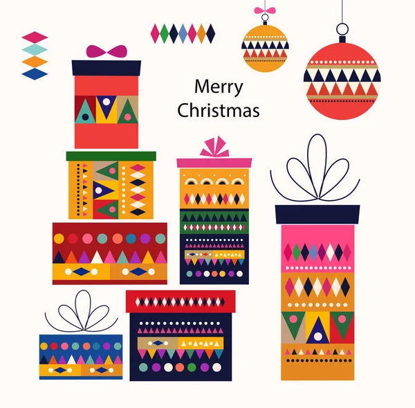 Vector Illustration Gift Box Holiday Greeting Card New Year Christmas Royalty Free Stock Vectors