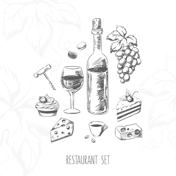 Set Restaurante Dibujado Mano — Vector de stock