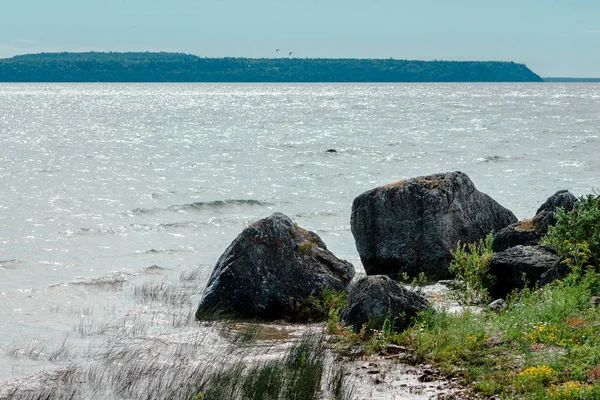 Guardando Largo Della Costa Del Lago Michigan Mackinac Island — Foto Stock