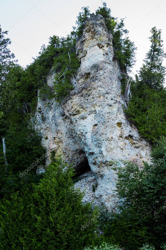 Geologic formation of Archs rock on Mackinac Island Michigan