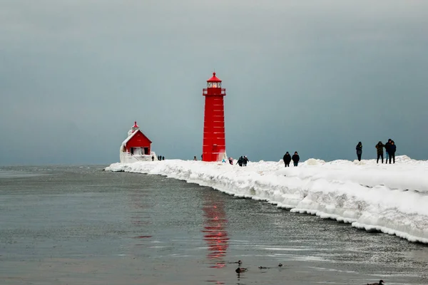 Paisaje Del Faro Grand Haven Michigan Durante Invierno — Foto de Stock