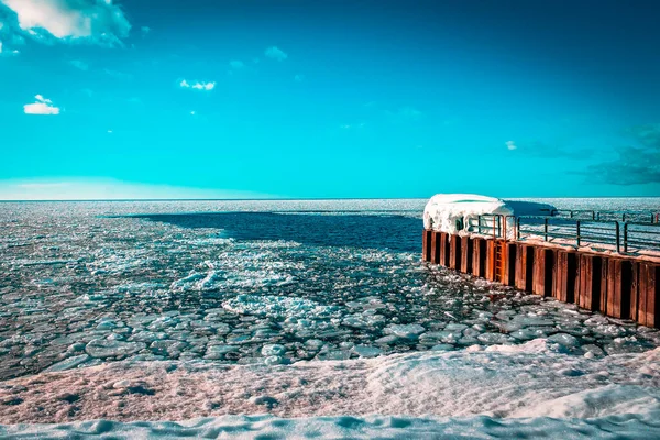 Der Michigansee Ist Winter Zugefroren Und Wartet Darauf Der Sonne — Stockfoto