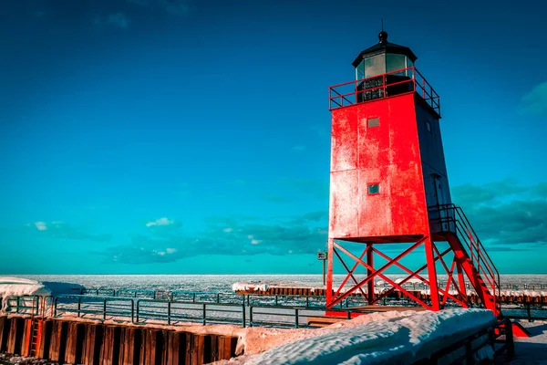 Faro South Pier Charlevoix Michigan — Foto de Stock
