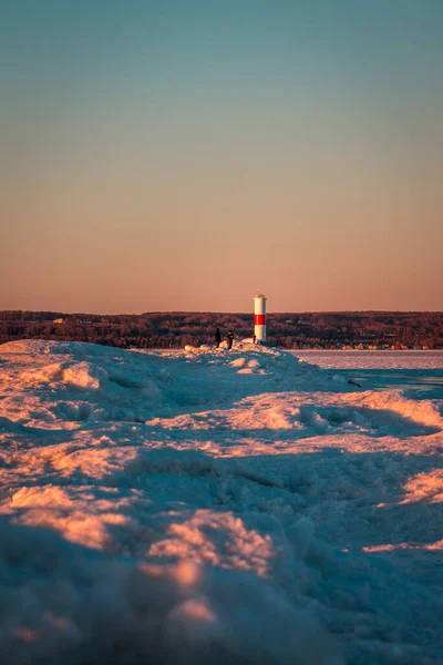 Sonnenuntergang Leuchtturm Petoskey Michigan Winter — Stockfoto