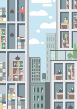 Binaları, okullar, üniversiteler ve öğrenci yurtları vektör resimleri. Birçok tasarımcı yaratıcı resimler onların eserlerinde kullanmak için bir şablon. Monoton renkler ve minimalist tarzda insanlar.