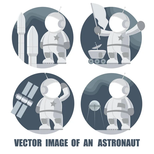 Immagini Vettoriali Sul Tema Dello Spazio Astronauti Astronauti Razzi Con — Vettoriale Stock