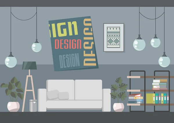 なアイテムやアクセサリーが付いている部屋のインテリアのベクター画像 デザイナーのためのデザインの背景に使用 — ストックベクタ