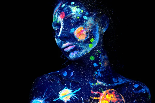 Картина Вселенной Ультрафиолетовом Излучении Женском Портрете Тела Хэллоуин — стоковое фото