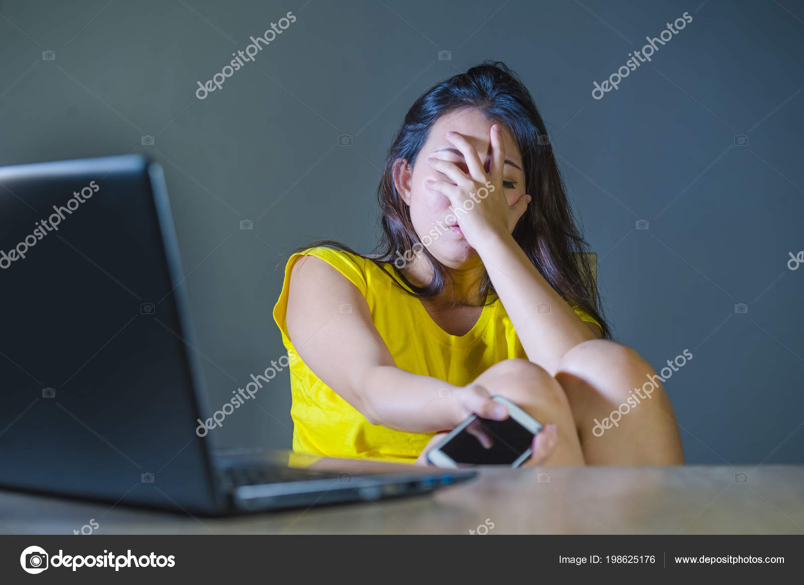 Woman Gets Scared By The Dark In Front Of Her Face Background