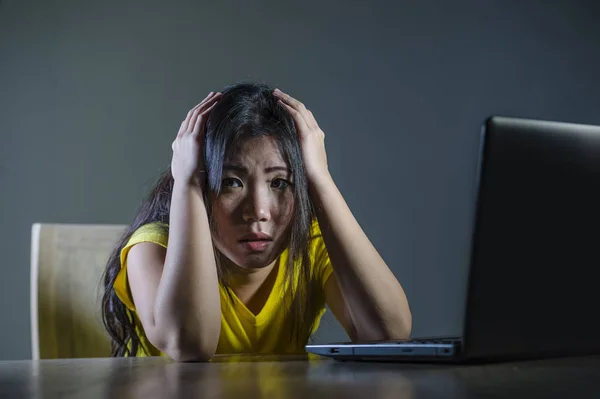 Dramatic Portrait Scared Stressed Asian Korean Teenager Girl Young Woman — Stock Photo, Image