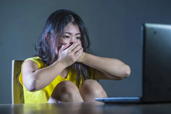 Dramatic Portrait Scared Stressed Asian Korean Teenager Girl Young Woman — Stock Photo, Image