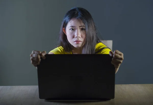 Dramatic Portrait Scared Stressed Asian Korean Teenager Girl Young Woman — Stock Photo, Image