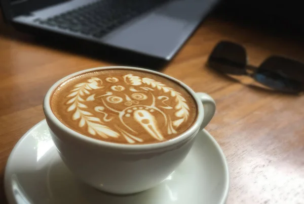 Bekijk Van Bovenaf Van Heerlijk Kopje Italiaanse Koffie Latte Met — Stockfoto