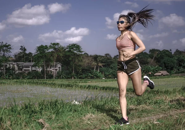 Athletic Fit Runner Asian Woman Training Running Series Workout Working — Stock Photo, Image