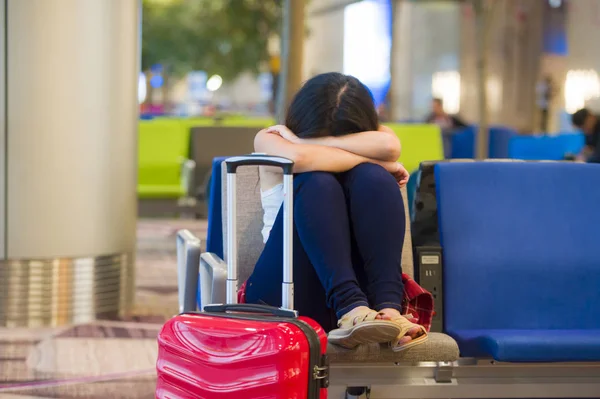 Lifestyle Portrait Young Pretty Tired Exhausted Asian Korean Tourist Woman Royalty Free Stock Photos