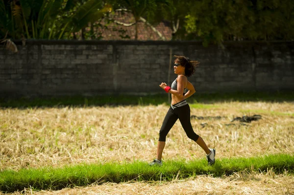 Healthy Lifestyle Portrait Young Happy Fit Asian Chinese Runner Woman — Stock Photo, Image