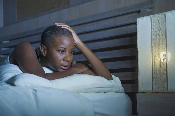 Dramatic Lifestyle Portrait Young Sad Depressed Black African American Woman — Stock Photo, Image