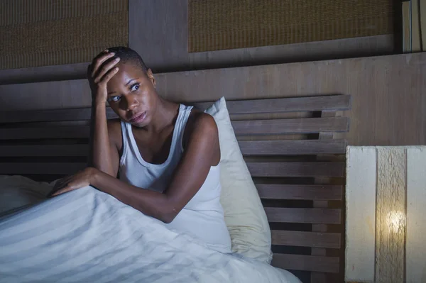 Dramatic Lifestyle Portrait Young Sad Depressed Black Afro American Woman — Stock Photo, Image