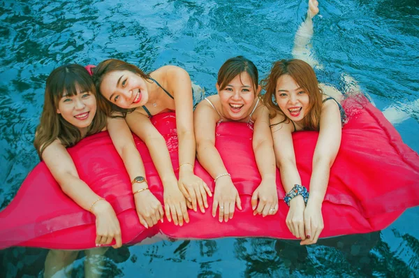 Estilo Vida Retrato Jóvenes Asiáticas Chinas Coreanas Grupo Amigos Atractivas — Foto de Stock